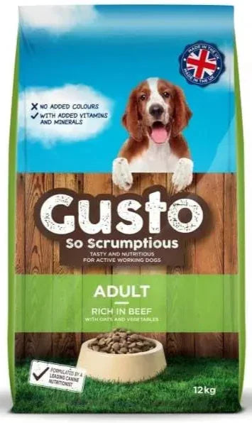 Gusto Complete Adult with Beef complete dry dog food in a 12kg bag
