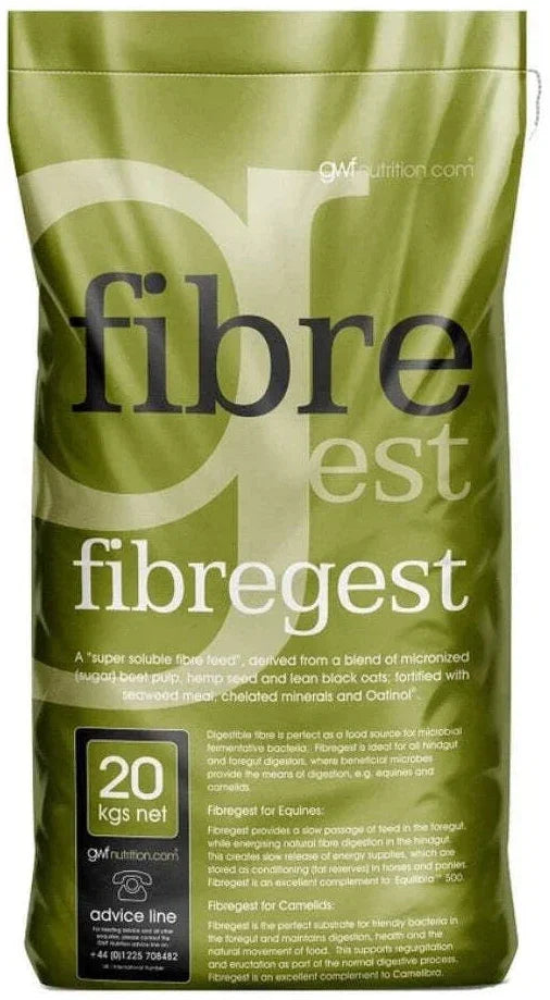 GWF Nutrition Fibregest 20kg bag, low starch conditioning pellets for horses and ponies, front of pack