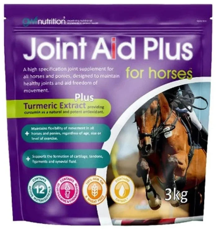 GWF Nutrition Joint Aid Plus for Horses 3kg pouch, glucosamine, MSM and hyaluronic acid pellets, front of pack