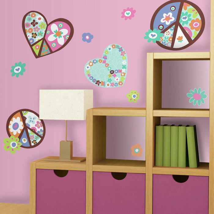 HEART & FLOWER PEACE SIGN PEEL & STICK GIANT WALL DECAL