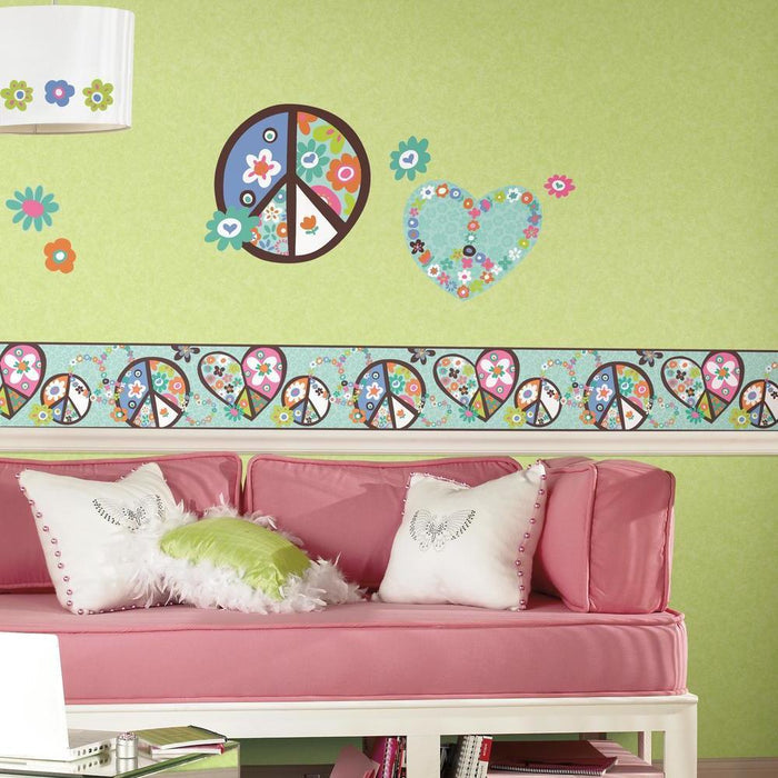 HEART & FLOWER PEACE SIGN PEEL & STICK GIANT WALL DECAL