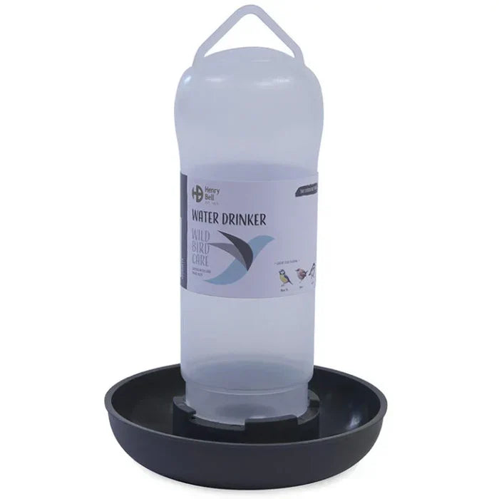 Henry Bell Essential Water Drinker, grey hanging bird water dispenser with perch ring