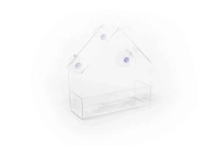 Henry Bell Essential Window Bird Feeder in grey, suction-mounted to a pane of glass