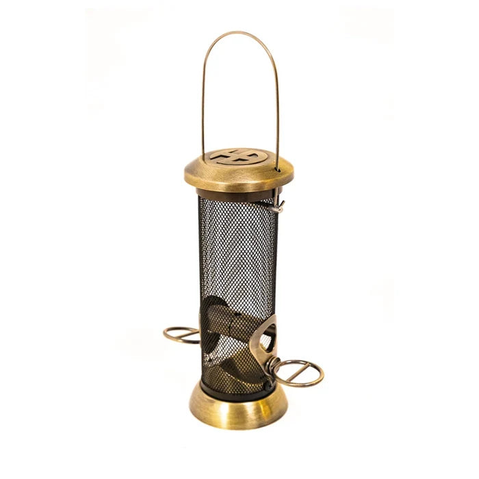 Henry Bell Heritage Seed Feeder, 32cm antique gold and bronze aluminium tube with four feeding ports