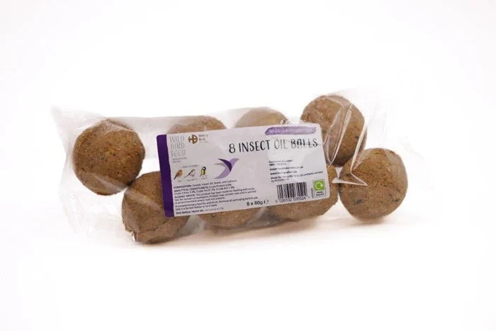 Henry Bell insect oil fat balls, pack of eight round suet balls made with black soldier fly larvae oil