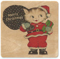Holiday wood card Kitty Santa