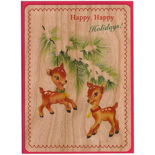 Holiday Wood Folding Card - Happy Holidays