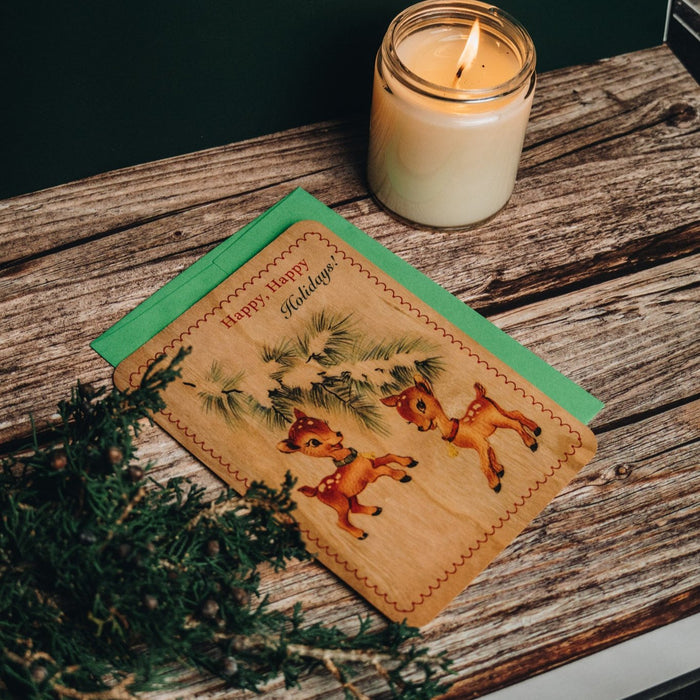 Holiday Wood Folding Card - Happy Holidays