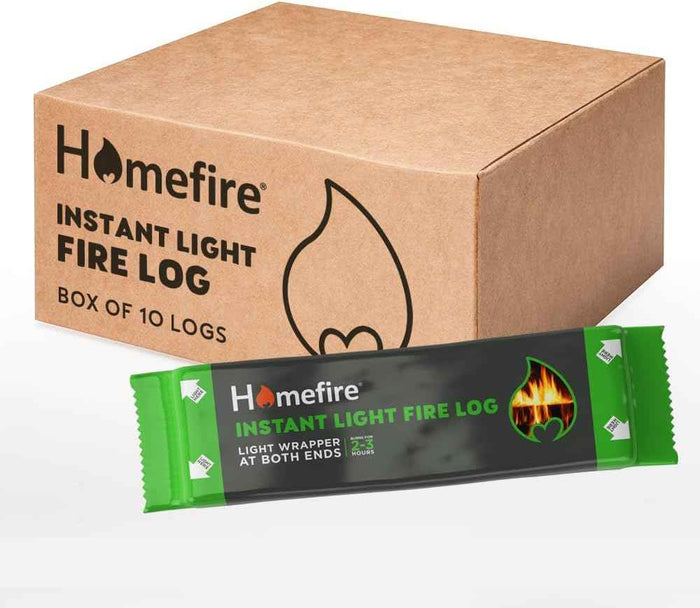 Homefire Instant Light Fire Logs, a pack of 10 smokeless logs that light in their wrapper