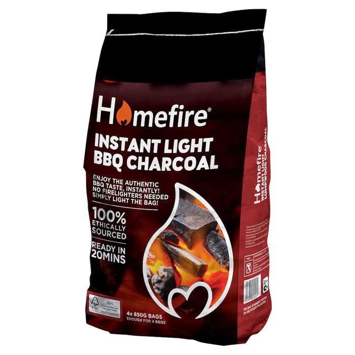 Homefire Instant Light lumpwood charcoal, a two pack of bags that light straight from the bag