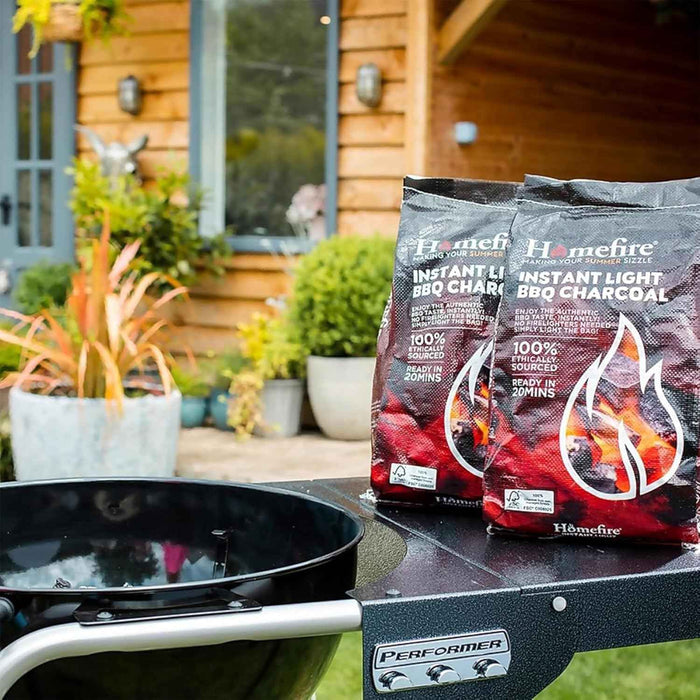 Third view of the Homefire Instant Light charcoal, lit at the corner of the bag
