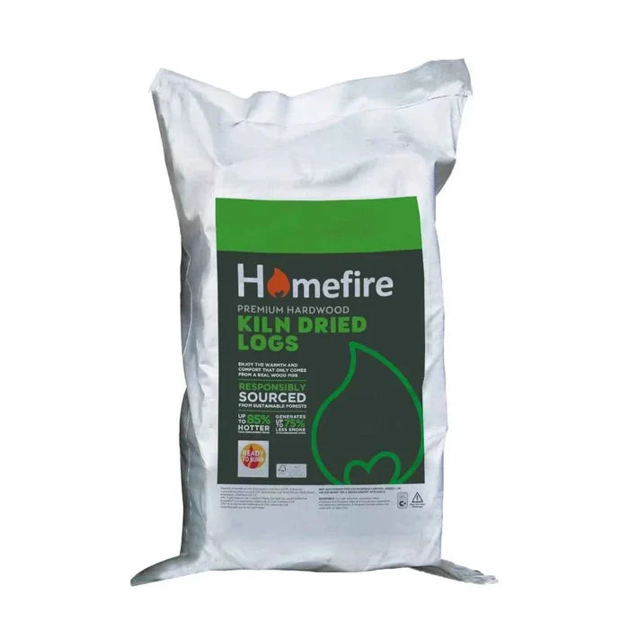 Homefire kiln dried birch hardwood logs in a 20kg large bag, Ready to Burn certified