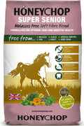 Honeychop Super Senior bag, molasses-free soft fibre blend with glucosamine for older horses, front of pack