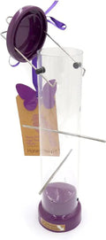 Honeyfield's heavy duty nyjer seed feeder in purple powder-coated steel with stainless steel hanging handle