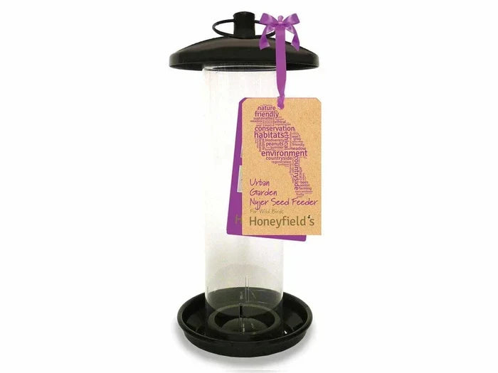 Honeyfield's Urban Garden medium nyjer seed feeder in black with quick-release lid
