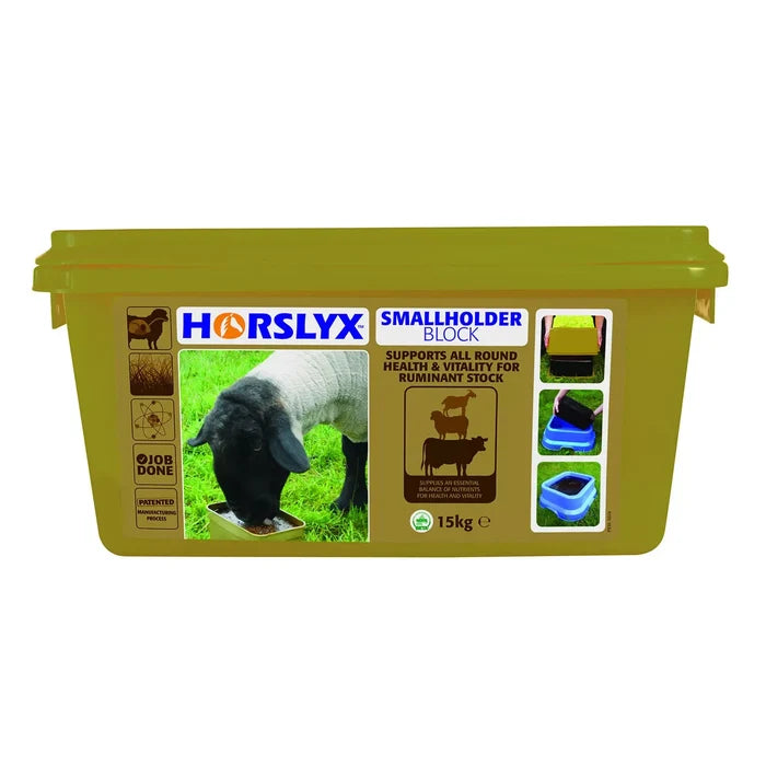 Horslyx Smallholder Block, 15kg red tub of free-access mineral lick for cattle, sheep, goats and deer