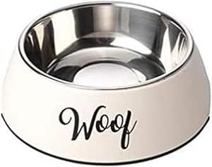 House of Paws Woof 2-in-1 dog bowl in cream, XL melamine outer with a lift-out steel inner