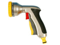 Hozelock Multi Plus metal spray gun with the eight-pattern selector dial on the head