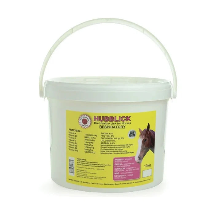 Hubblick Respiratory horse lick, low sugar herbal mineral block for horses