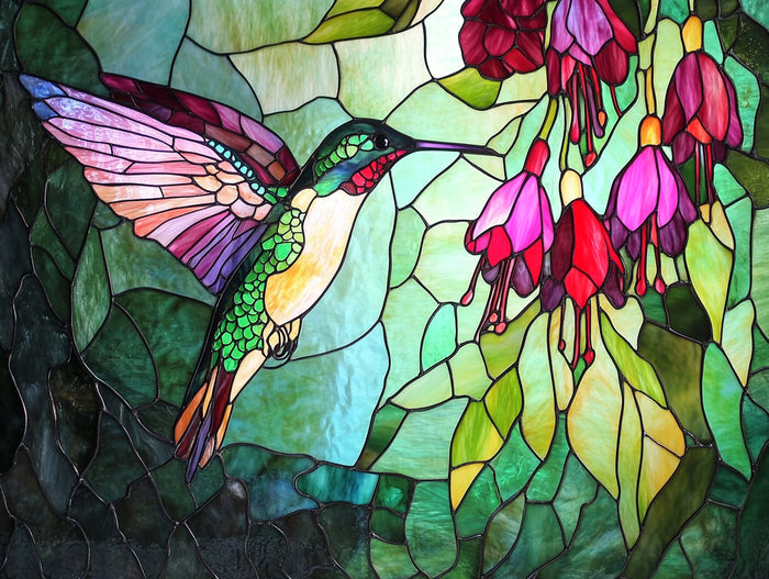 Hummingbird and Fuchsia Blooms