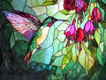 Hummingbird and Fuchsia Blooms