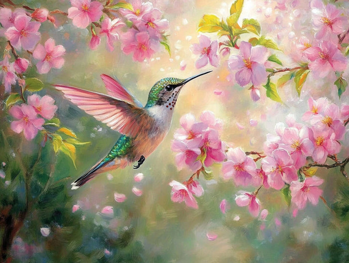 Hummingbird and Pink Blossoms