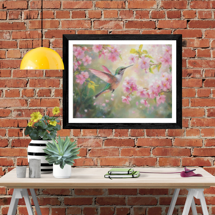 Hummingbird and Pink Blossoms