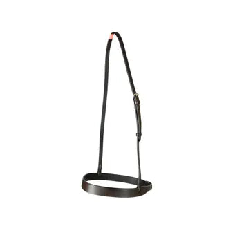 Hy Equestrian plain flat leather cavesson noseband in brown, Cob size, with buckle fastening