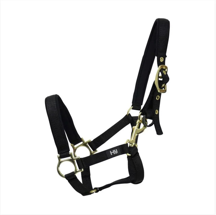 Hy Equestrian Fieldsafe headcollar in black, Cob size, with padded nose and touch tape breaking point on the cheek