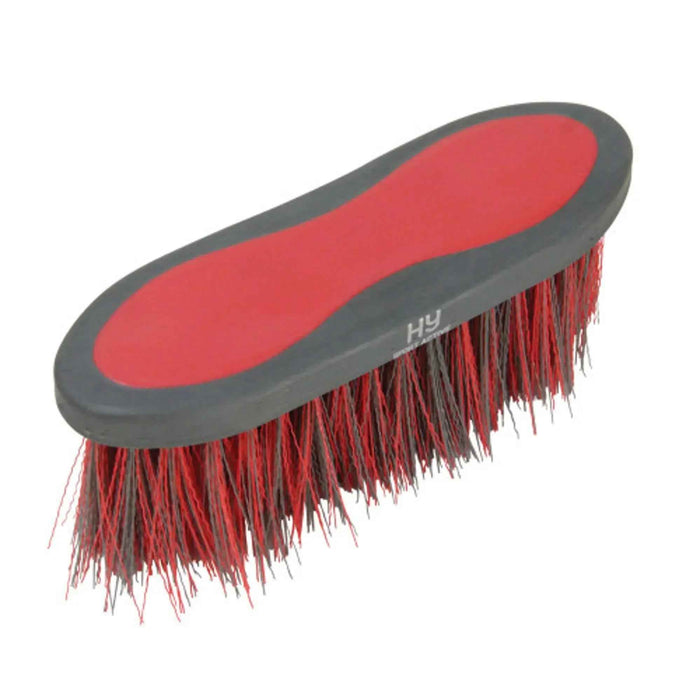Hy Equestrian long bristle dandy brush in red with a soft touch two-tone back and long polypropylene bristles