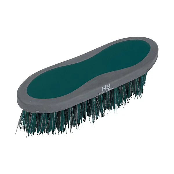 Hy Sport Active dandy brush in Alpine Green with stiff bristles and a soft-touch two-tone back