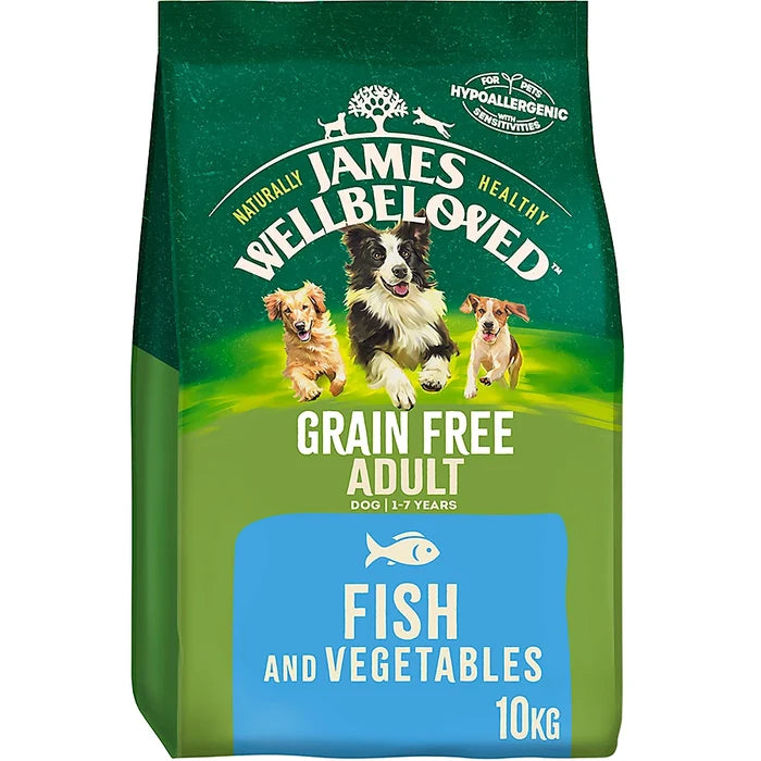James Wellbeloved Fish & Veg grain free dry dog food in the large bag