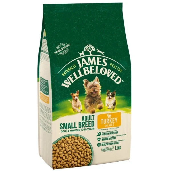 James Wellbeloved Small Breed Turkey & Rice hypoallergenic dry dog food, 1.5kg bag