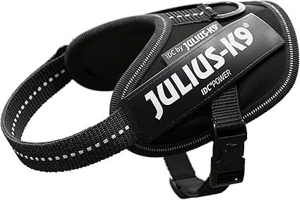 Julius-K9 IDC Powerharness in black, size Baby 2, showing the saddle back panel and side patch