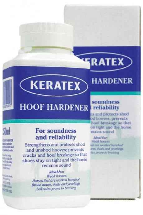 Keratex Hoof Hardener 250ml bottle with its application brush alongside