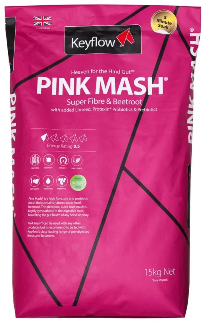 Keyflow Pink Mash 15kg bag of quick-soak high-fibre horse feed with Protexin probiotics