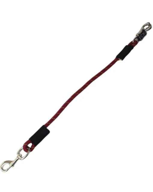KM Elite bungee tie in burgundy, 23 inch elastic tie with quick-release panic snap and trigger clip fittings