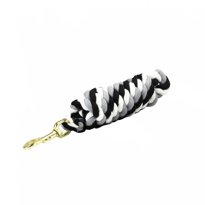 KM Elite superfine cotton lead rope, 2 metres, in a mixed black, grey and white braid