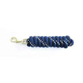 KM Elite double braided round cotton lead rope in navy, with a brass plated swivel bolt snap