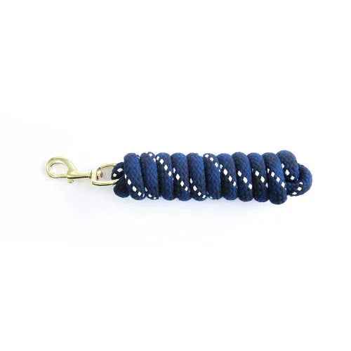 KM Elite double braided round cotton lead rope in navy, with a brass plated swivel bolt snap