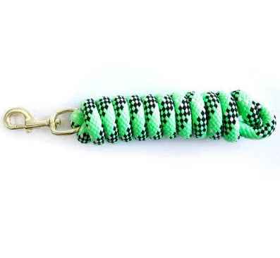 KM Elite 7ft double braided round cotton lead rope in hot green