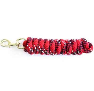 KM Elite 7ft double braided round cotton lead rope in red, with brass plated swivel clip