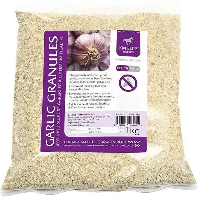 KM Elite Garlic Granules 3kg pack, dried garlic granules fed to horses as a daily supplement