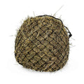 KM Elite Deluxe haynet in black, 40 inch net with 2 inch holes and chrome-finished iron rings, drawcord closed