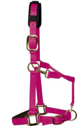 KM Elite padded headcollar in raspberry pink nylon with brass-colour clips