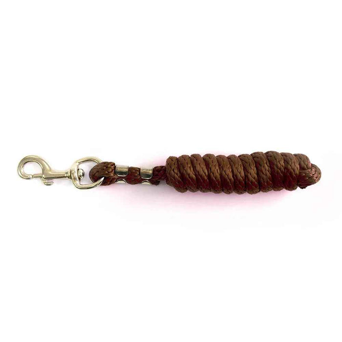 KM Elite poly lead rope in brown, 6ft, with brass snap clip and braided poly rope
