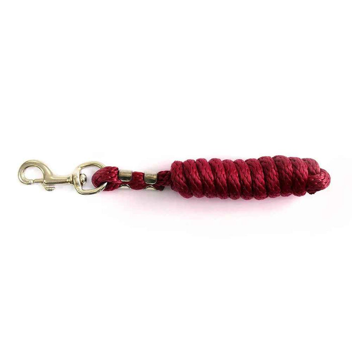 KM Elite poly lead rope in burgundy, 6ft, with an extra-large brass snap clip