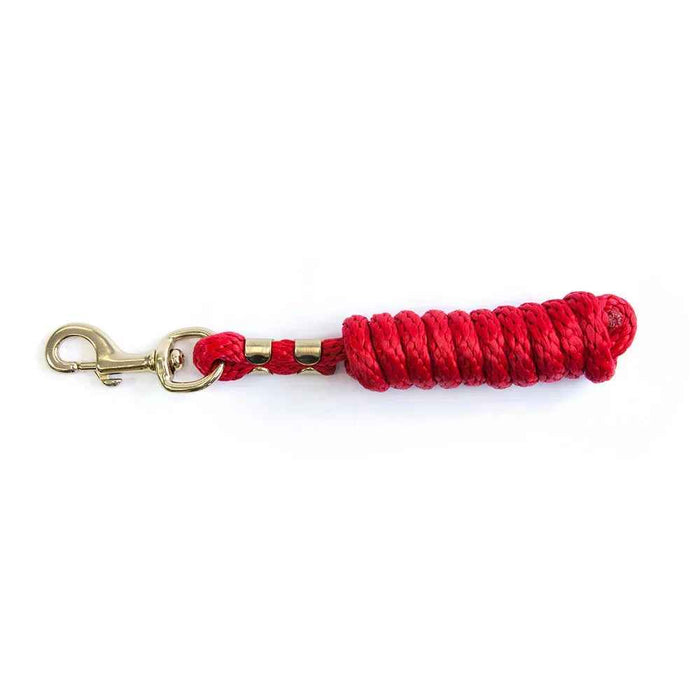 KM Elite poly lead rope in red, 6ft, with an extra-large brass snap clip
