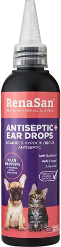 RenaSan Antiseptic Ear Drops 100ml bottle, hypochlorous acid solution for cleansing animal ears