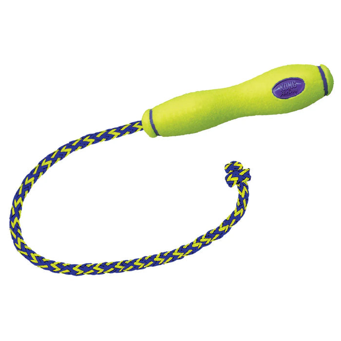KONG AirDog fetch stick in tennis-ball material with a knotted rope threaded through the centre, medium size